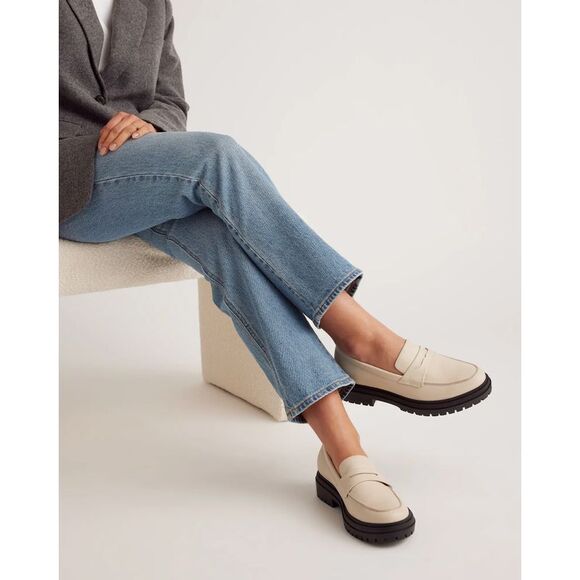 Quince Shoes - Quince Womens Italian Leather Lug Sole Loafer Bone Shoes 9